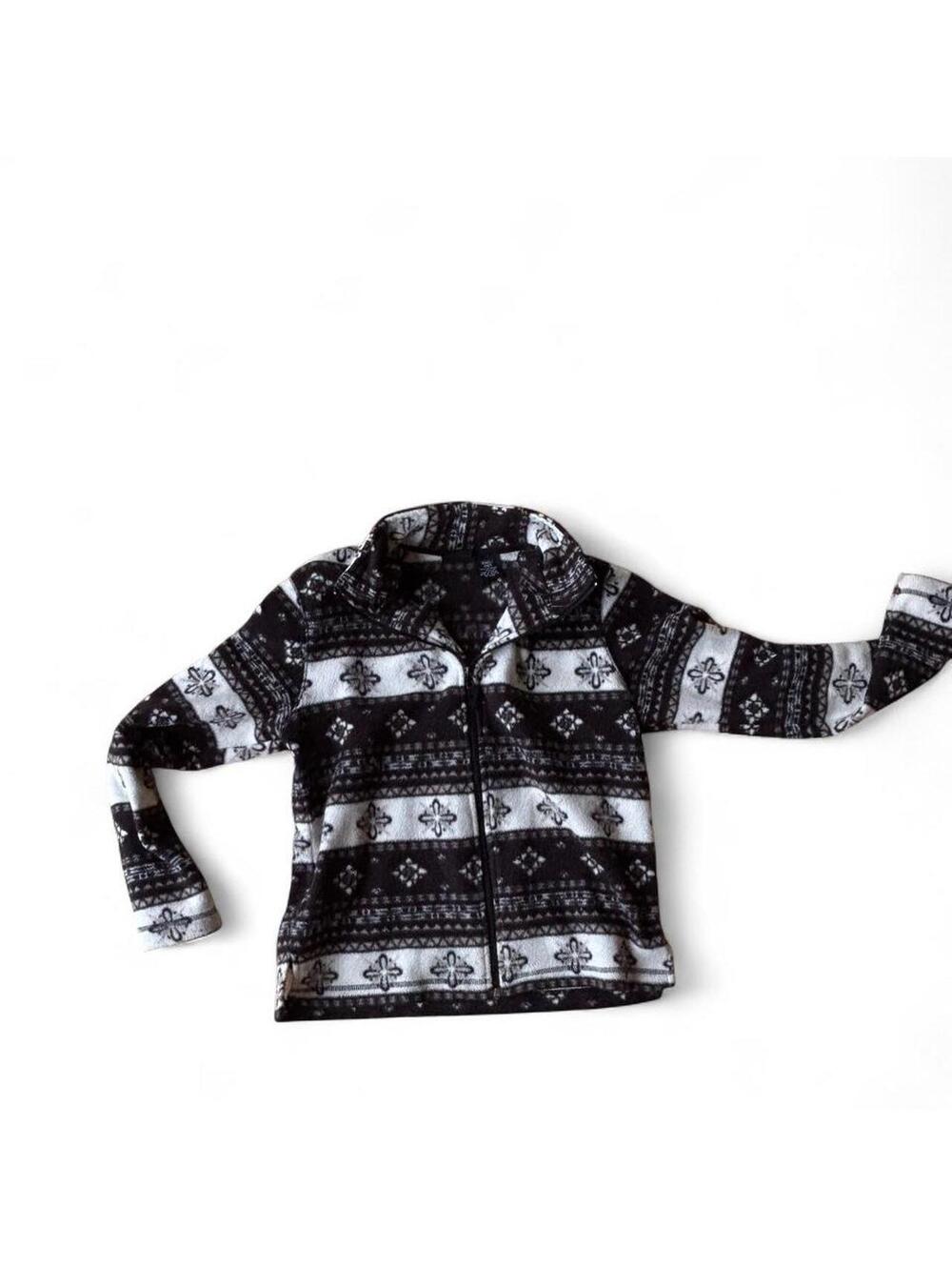 2000s St. John's Bay black + white patterned fleece jacket